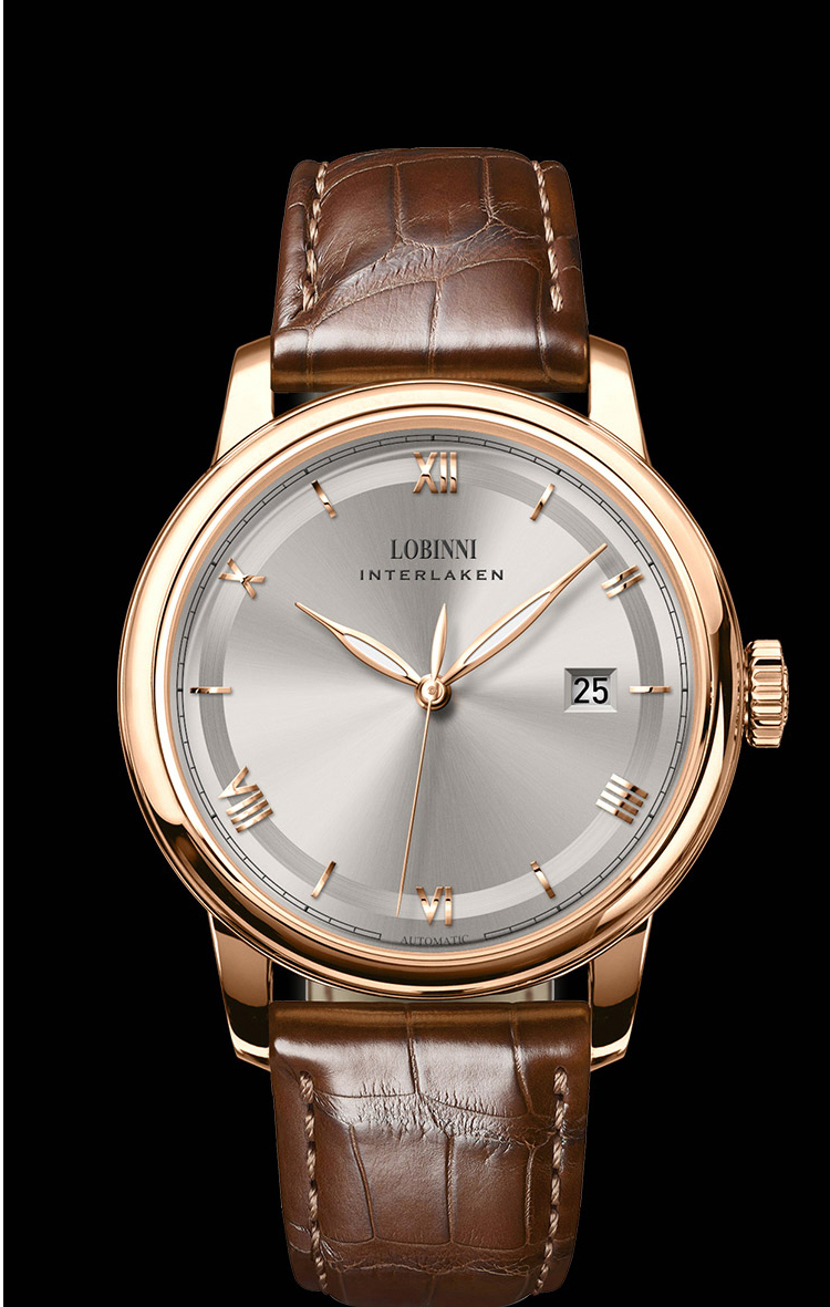 人气京选罗宾尼lobinni手表男士商务休闲全自动机械表皮带防水男表