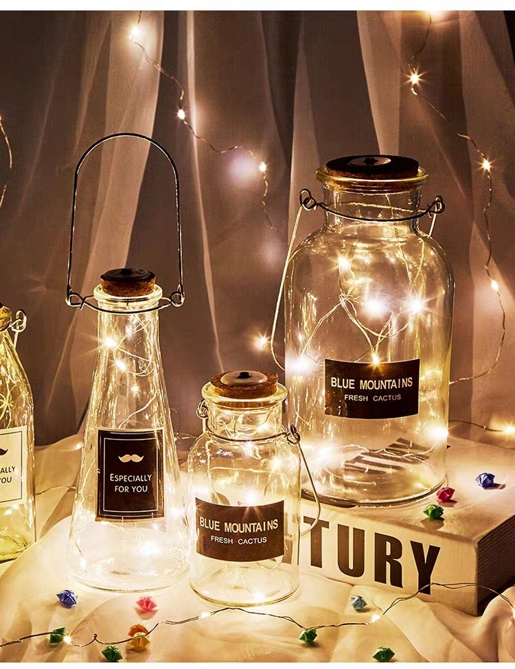 家锦美新款北欧风家装创意漂流瓶许愿瓶木塞led灯心愿瓶装折星星玻璃