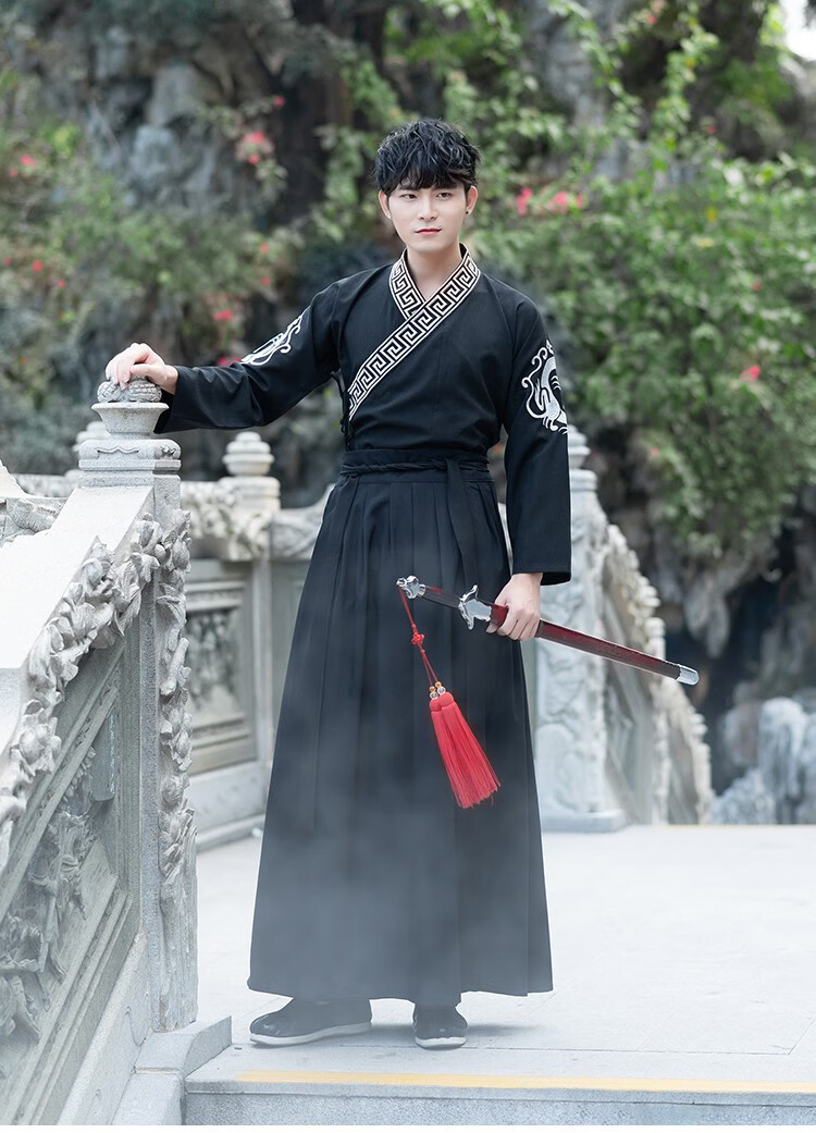 古装男汉服唐朝剑客侠客cos服古风日常改良武侠风学生表演服套装 图片