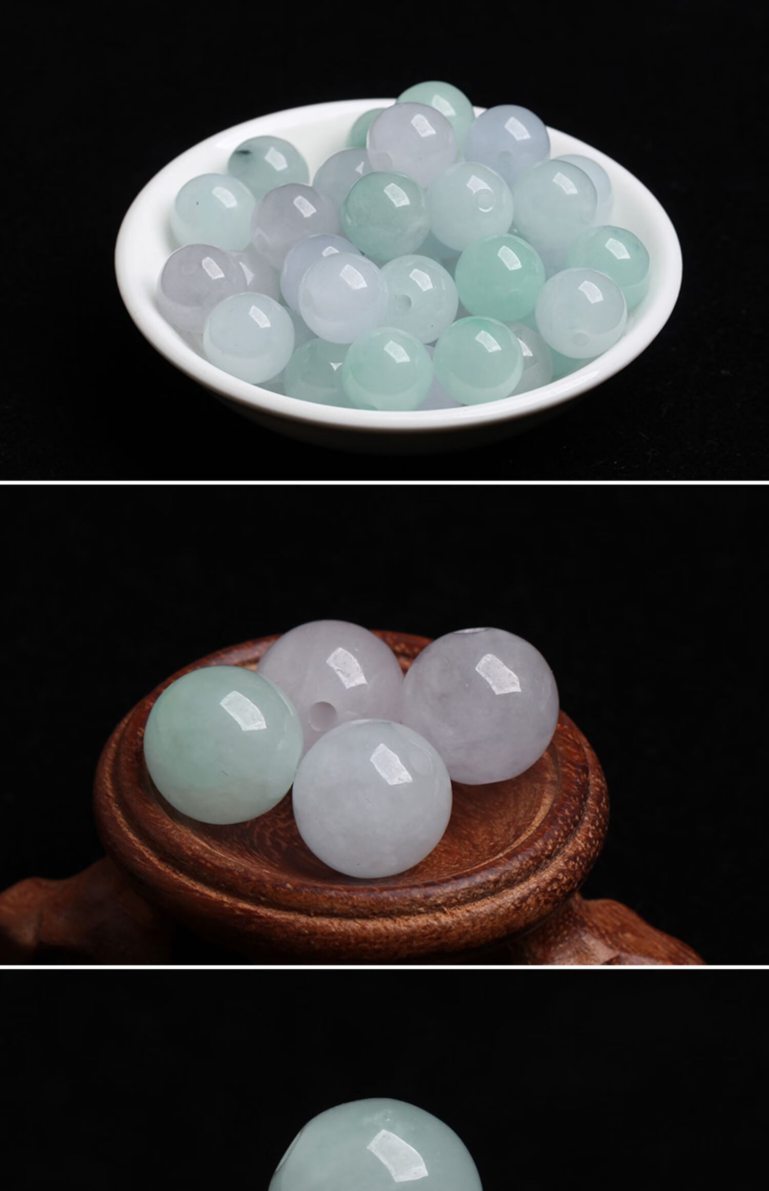 冰种翡翠珠子浅绿白玉石散珠巴山翠半成品diy手工编织项链串手链冰种