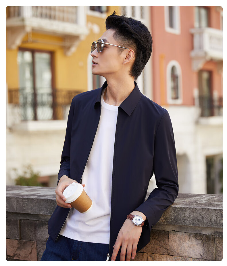 busen/步森春季男士夹克外套休闲翻领男装茄克商务老干部衫 藏青 165