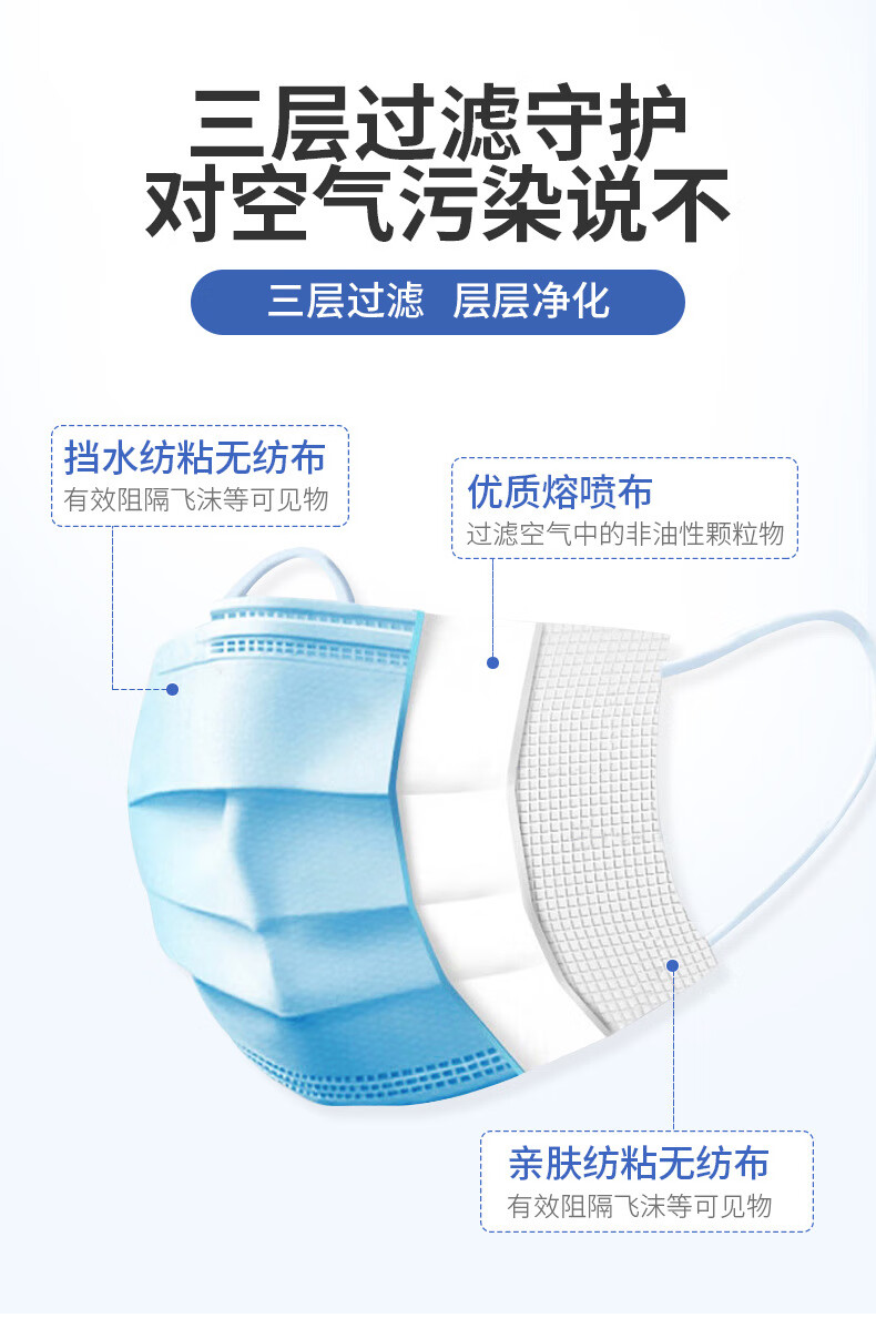 1只不到2毛钱三层熔喷100只卡汐沐一次性民用口罩