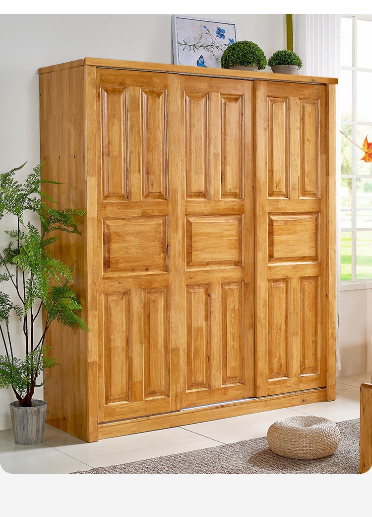 温典 纯实木推拉门衣柜移门柏木大衣橱带顶柜1.