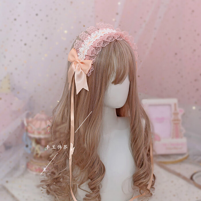 洛丽塔日系软妹甜美lolita发带白色蕾丝头饰kc发饰暗黑搞死黑色带暗夹