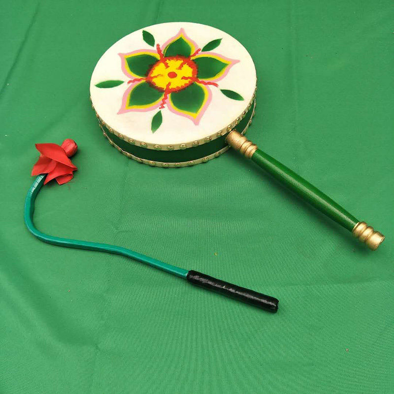 热巴鼓牛皮鼓儿童演出手柄鼓藏族绿色跳舞用舞蹈鼓艺考阿伽鼓鼓身攀绳