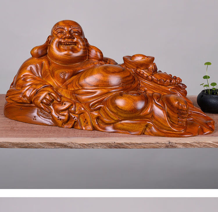 匠令黄花梨实木雕弥勒佛像卧佛像躺摆件笑佛雕刻工艺品客厅供奉摆设