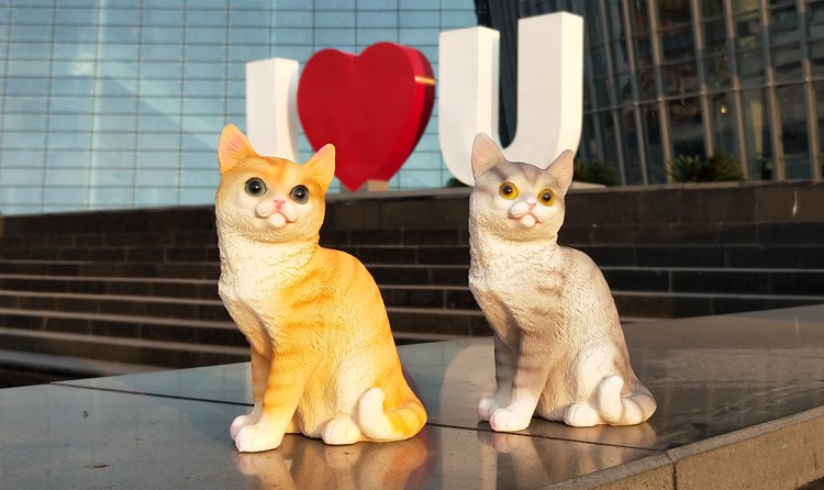 可爱橘猫摆件仿真猫咪桌面树脂装饰品动物模型田园系节日礼物 哥俩好