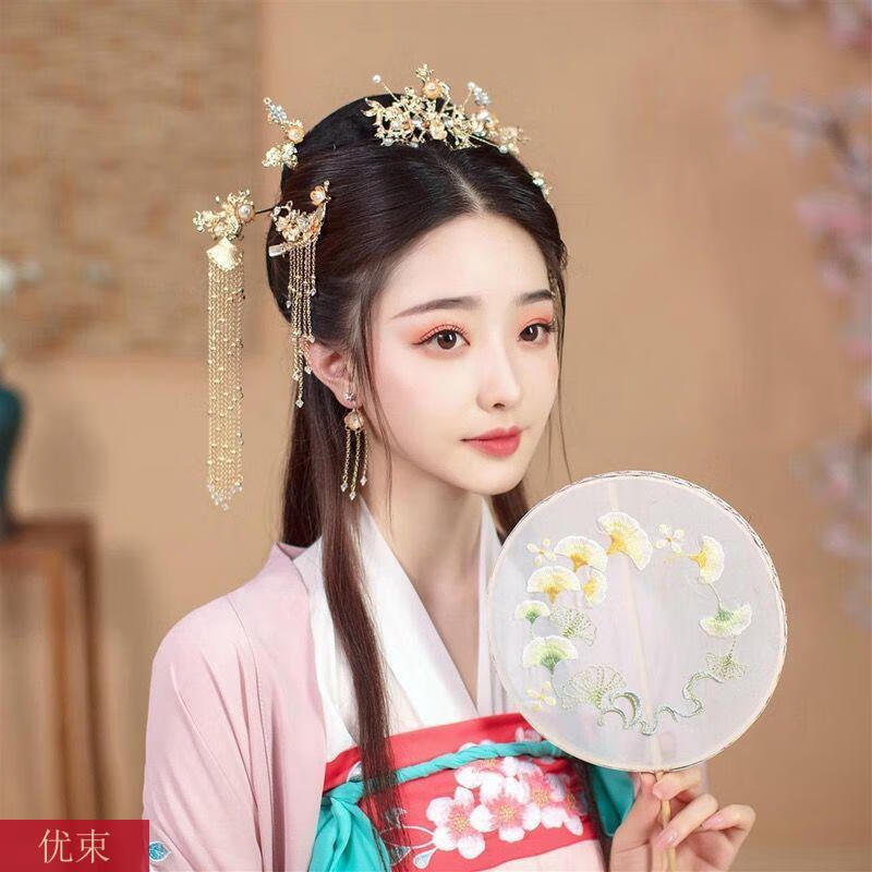 优束 古装发髻造型盘头发饰发簪古风头带汉服头饰一套少女配饰全套唐