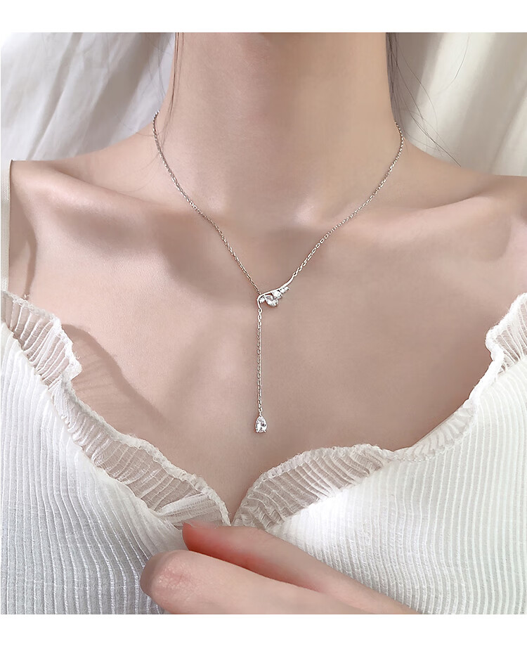 颈链性感锁骨链首饰时尚银饰品生日礼物 天使翅膀流苏项链(白金色)