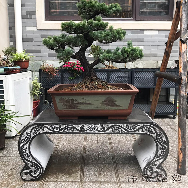 仿古石雕盆景台石头底座摆件石桌石凳子石条案青石供桌庭院石花架