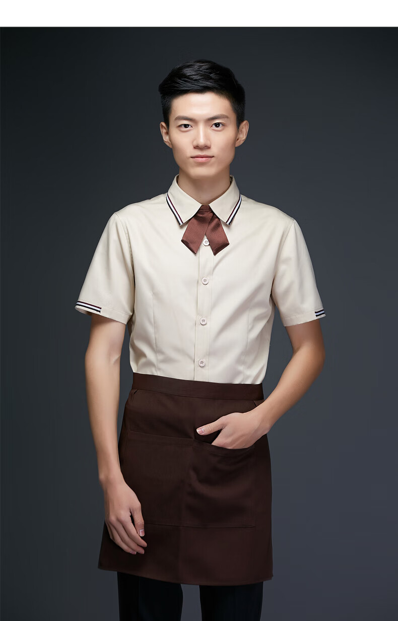 餐饮服务员工作服短袖西餐厅工作服女咖啡厅奶茶店工作服夏 男上衣 s
