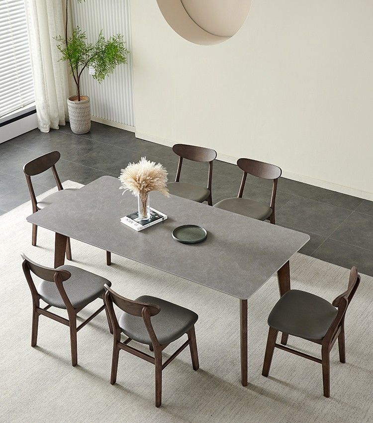 小户型极简意式实木岩板餐桌组合椅现代简约餐桌家用长方形白蜡木 1.