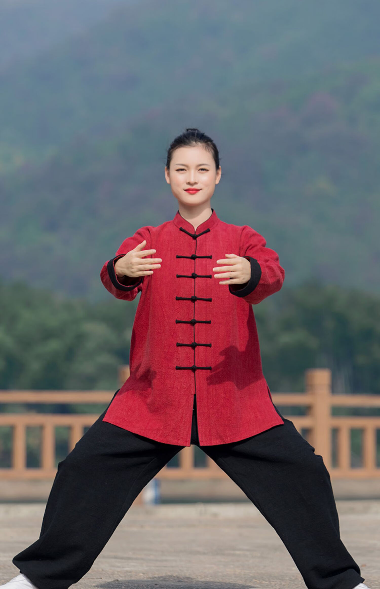 wnhc加厚太极服女高端棉麻2022太极拳练功服装男新款时尚秋冬季枣红色