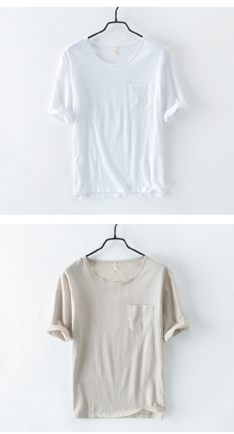 纯色圆领棉麻短袖t恤男日系清新男士休闲文艺体恤宽松半袖亚麻汗衫