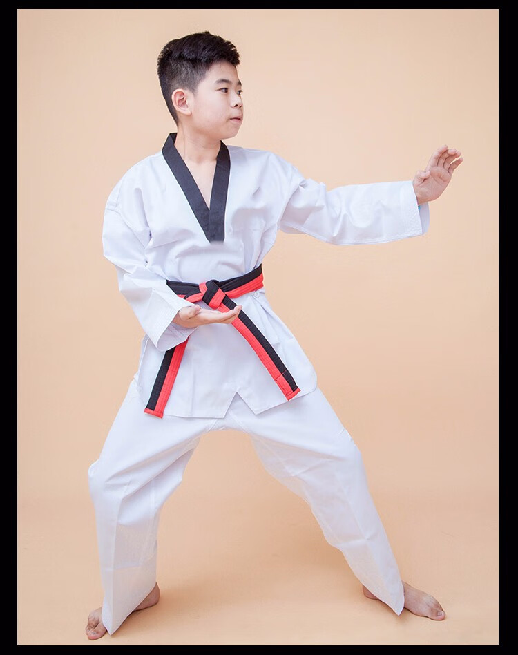 跆拳道服儿童品势服教练服道服红色黑色训练定制跆拳道衣服装 白色单