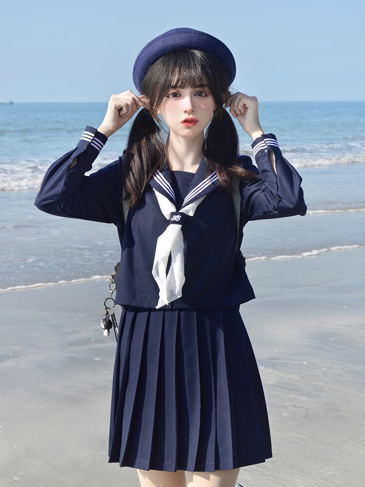 春夏必备水手服jk制服水手服冬季女绀三本基础款中间服长款冬服日系