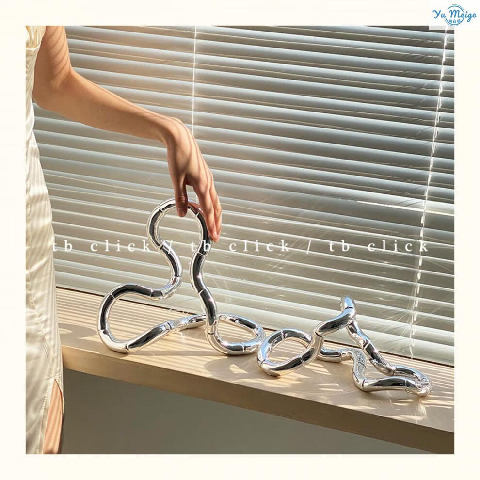 click中古抽象艺术摆件雕塑扭曲不规则造型银色莫比乌斯环未来感 银色