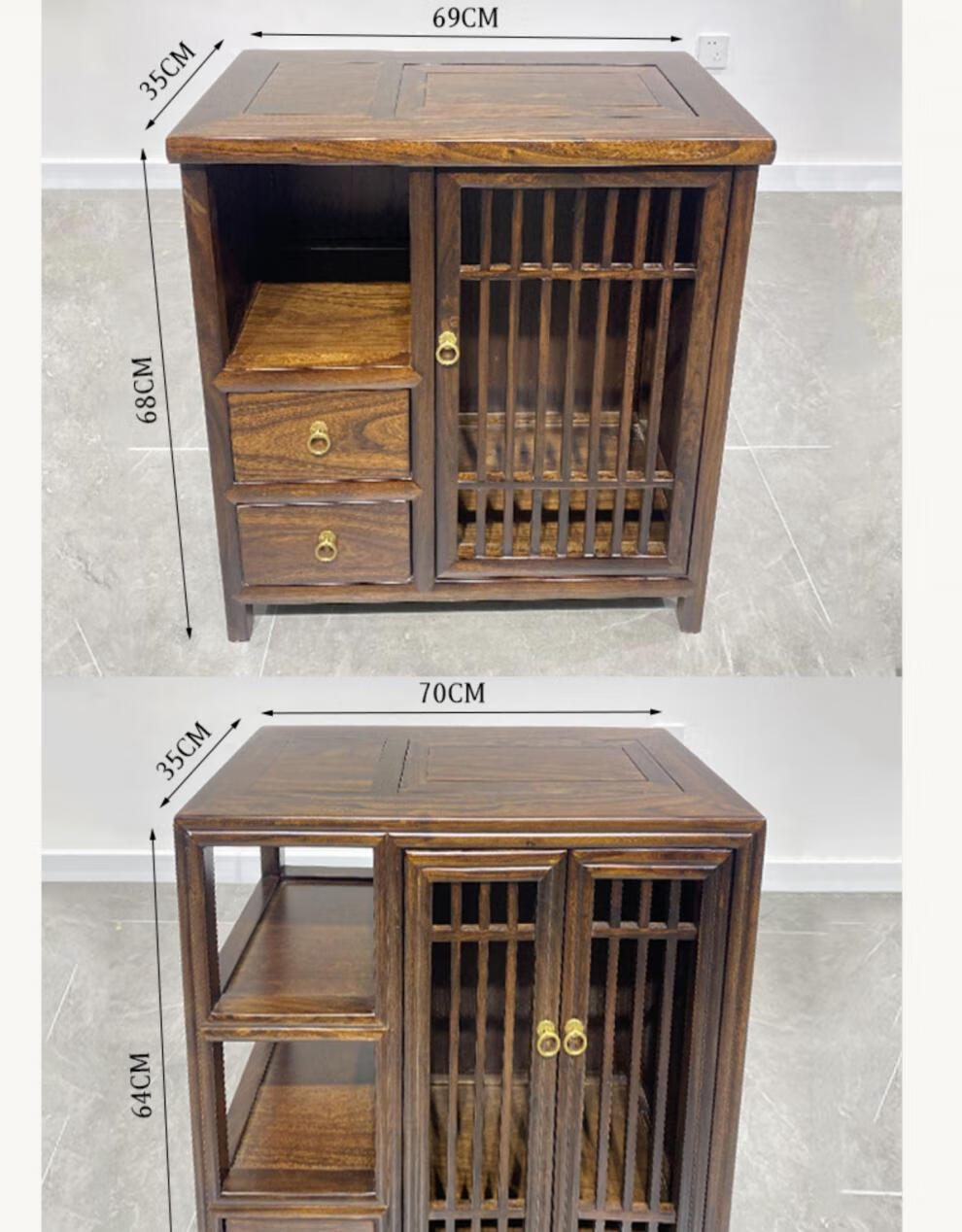 虎雀huque新中式实木茶水柜家用榆木客厅边柜办公室简约小型餐边柜酒