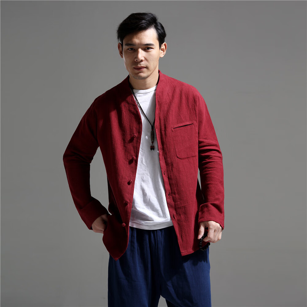 阿亨唐装佛系禅服茶服打坐青年35-45岁 20新品男装棉麻 中国风衬衫