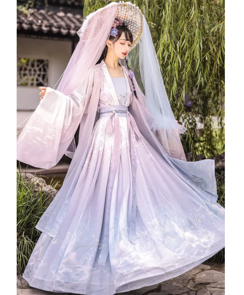 蓬山远汉服女原创齐胸齐腰襦裙中国风超仙大袖衫米蓝色上襦齐胸襦裙45