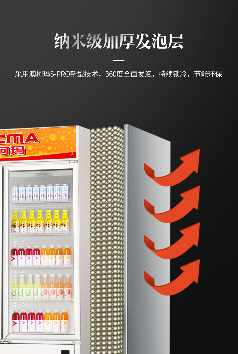 澳柯玛(aucma)展示柜商用立式冷藏柜 保鲜饮料啤酒便利店市玻璃门展示