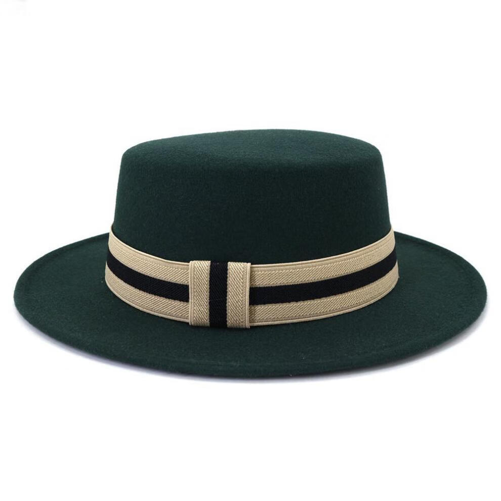 誓得新款礼帽女秋冬女礼帽经典平顶毛呢帽新款大檐帽子 米色 m(56-58