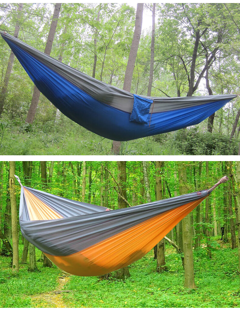 户外吊床野营休闲单双人轻便降落伞布吊床学生室内宿舍野外秋千果绿金