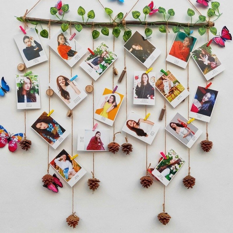 创意照片墙装饰相片墙挂饰墙上墙面照片卡片装饰麻绳夹子粘贴磁石两用