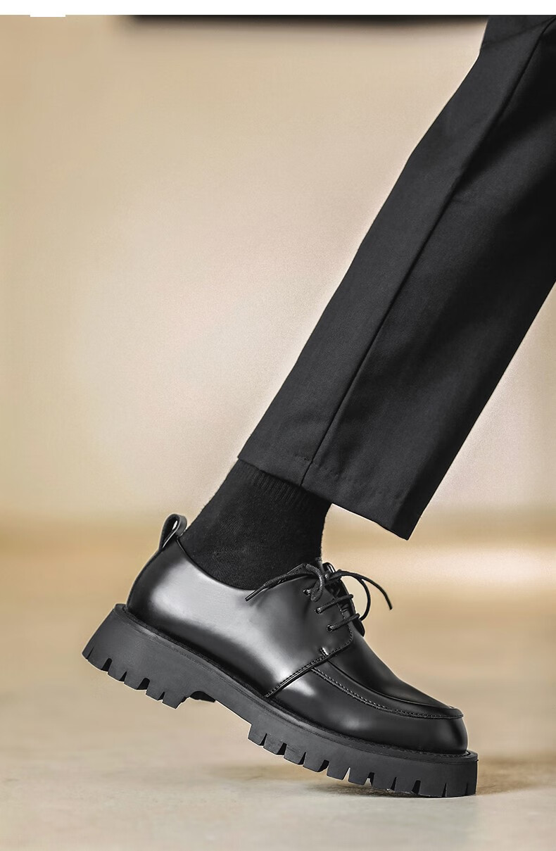 湾心韩桥日记 复古小皮鞋男生日系休闲dk鞋牛皮百搭圆头大头厚底鞋