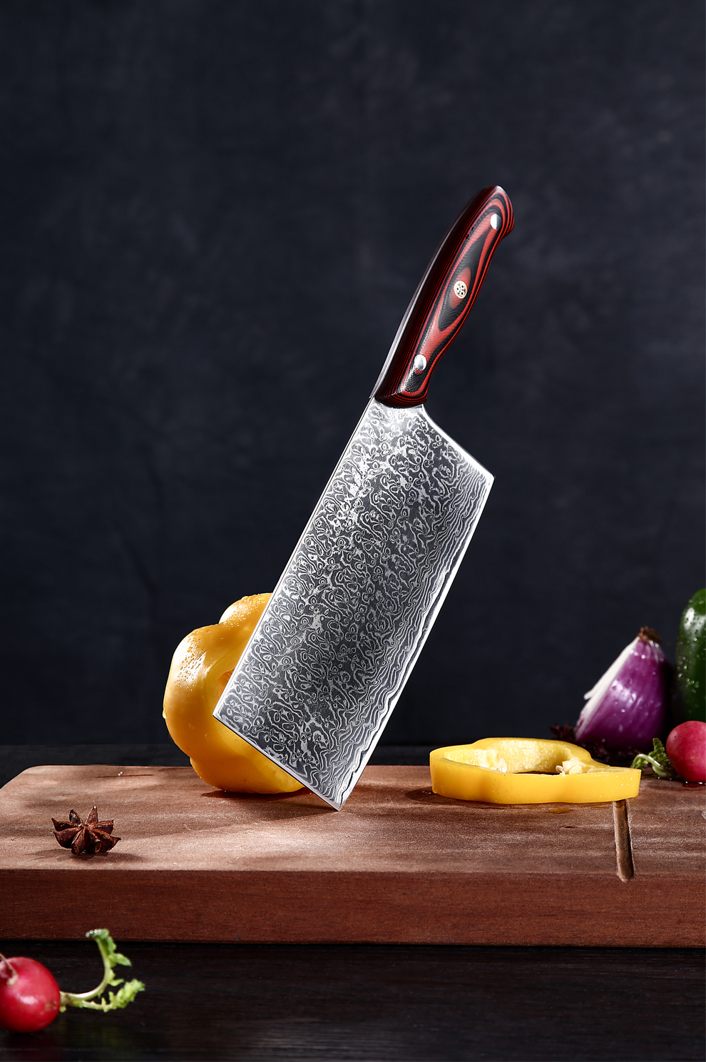 酷克斯大马士革钢菜刀vg10钢芯家用厨刀锻打切菜刀锋利切肉片刀超薄