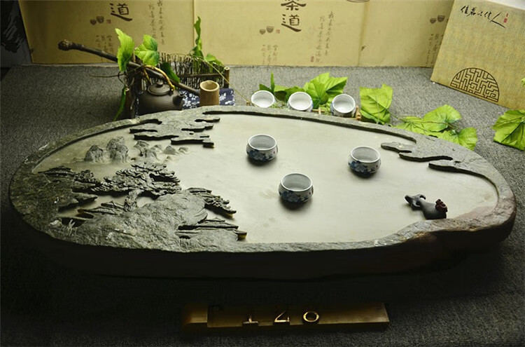 奢厨石材玉石茶台茶海大小号石头茶盘厂家手工易水砚端砚一人用茶台