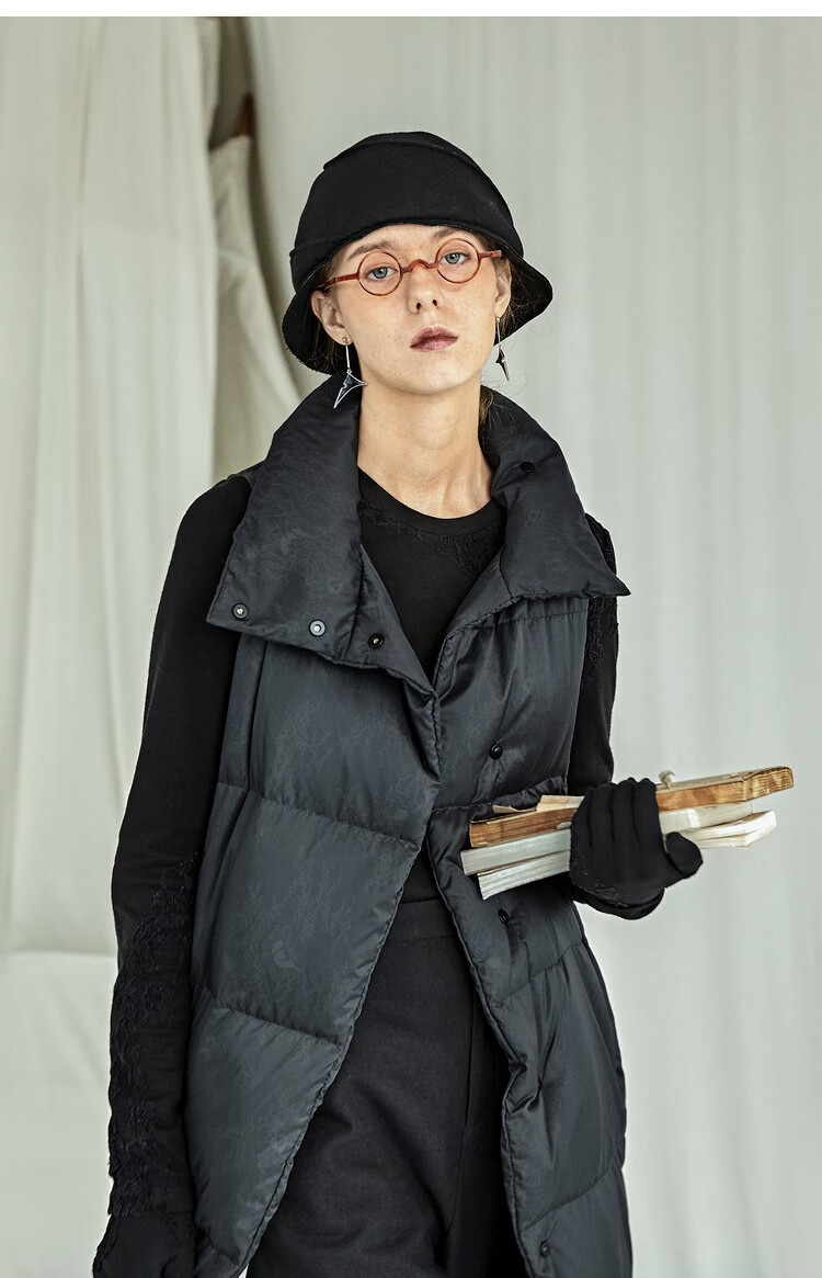 日着原创设计女装冬季新款中长款过膝高端背心羽绒服女蒙尘灰l