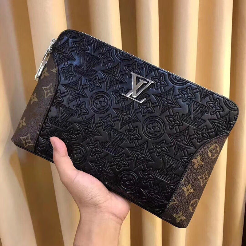 官方lv新款男士真皮手拿包牛皮商务手抓包男包老花软皮夹包密码锁信封