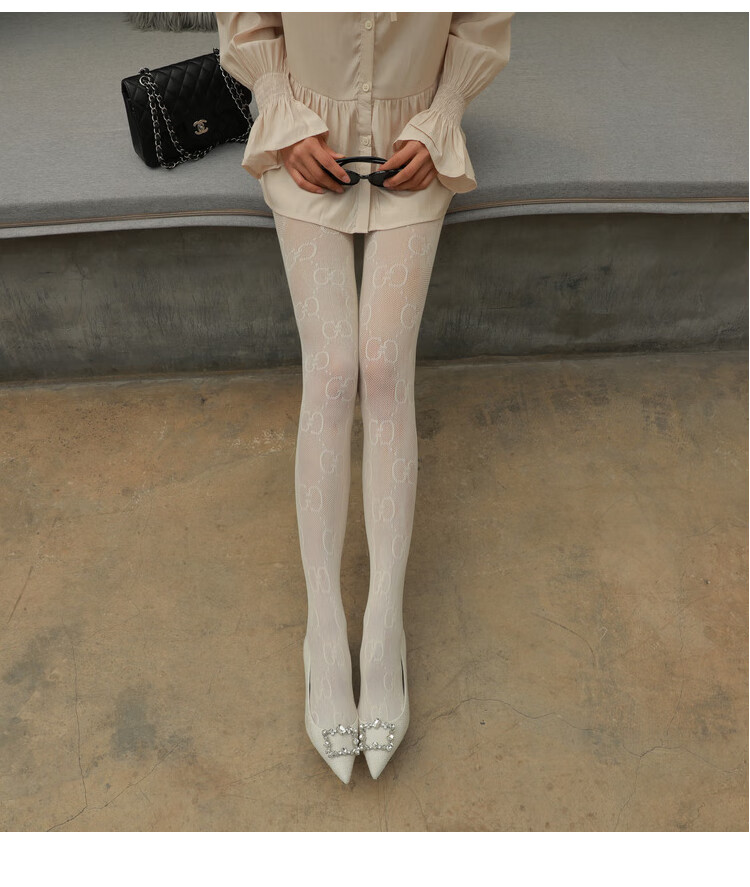 双g家字母丝袜女性感黑色连裤袜子秋冬季薄款黑丝网袜ins潮牌网红 小g