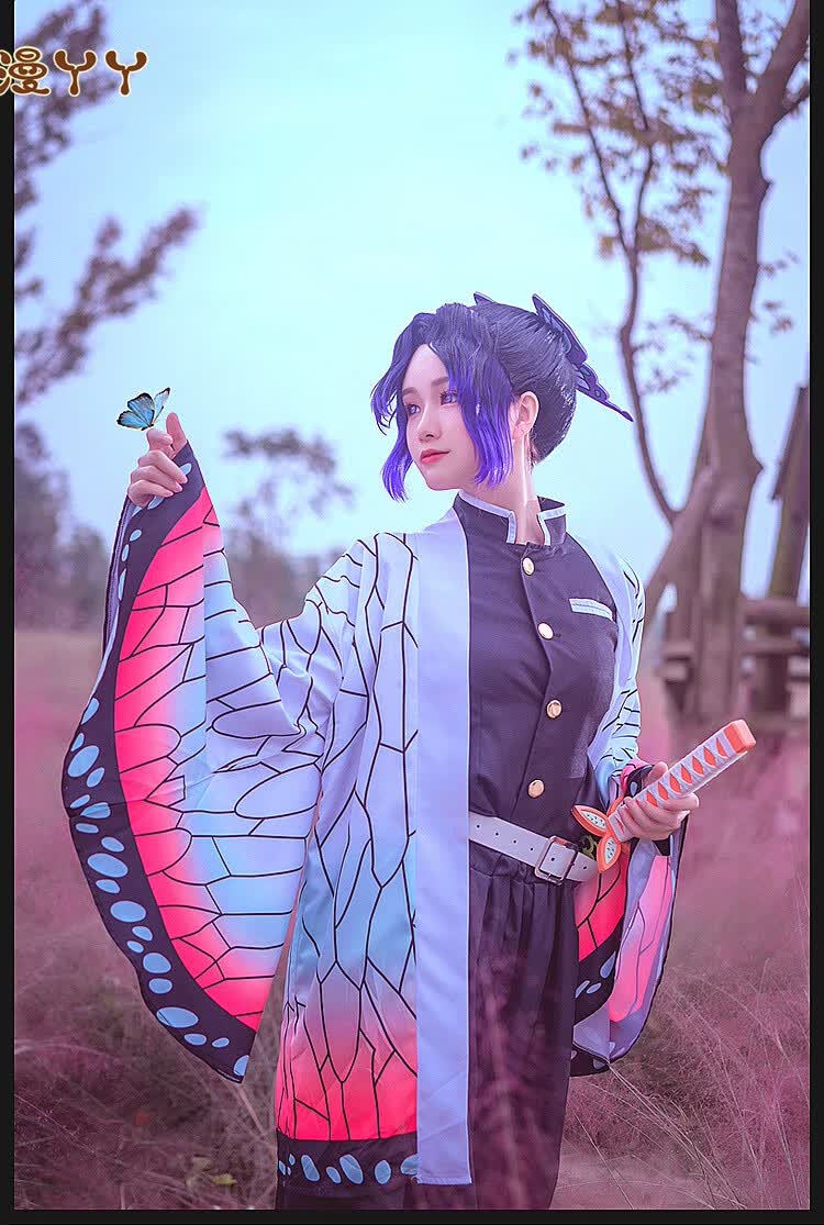 cos服袜子鬼灭之刃cos鬼杀队队服虫柱蝴蝶忍cosplay女服装木屐假发