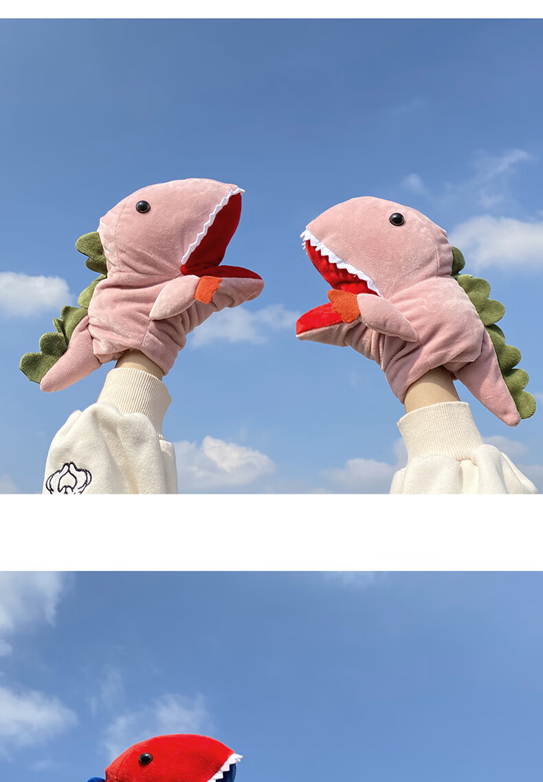 抖音同款小恐龙手套女冬天学生卡通鳄鱼爪子挂脖萌可爱儿童韩版保暖