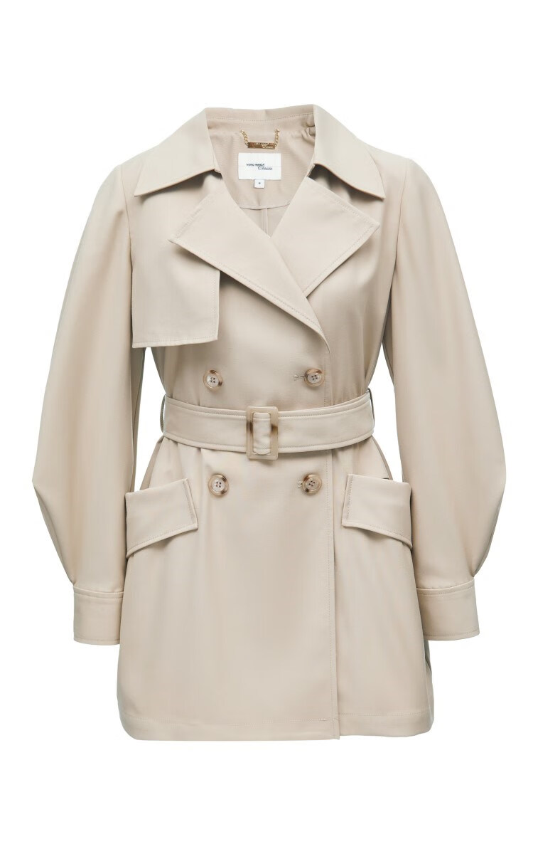 vero moda维莎曼风衣女秋季新款高街双排扣收腰短款长袖 褐色 155/76a