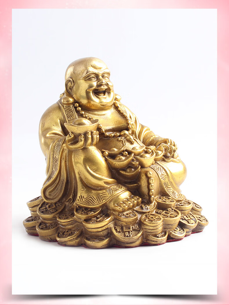 玄友铜弥勒佛坐铜钱财神铜像笑面佛金属大肚佛摆件客厅笑佛像