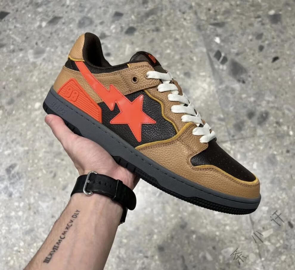 bapesta板鞋子bape鞋猿人星星闪电低帮休闲dunk棕白色滑板运动鞋 棕白