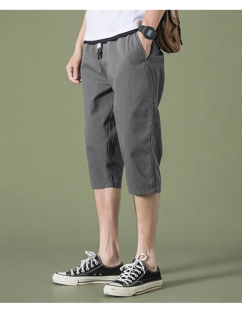 李宁七分裤男夏季薄款宽松直筒短裤纯色简约百搭7分休闲裤潮中国军