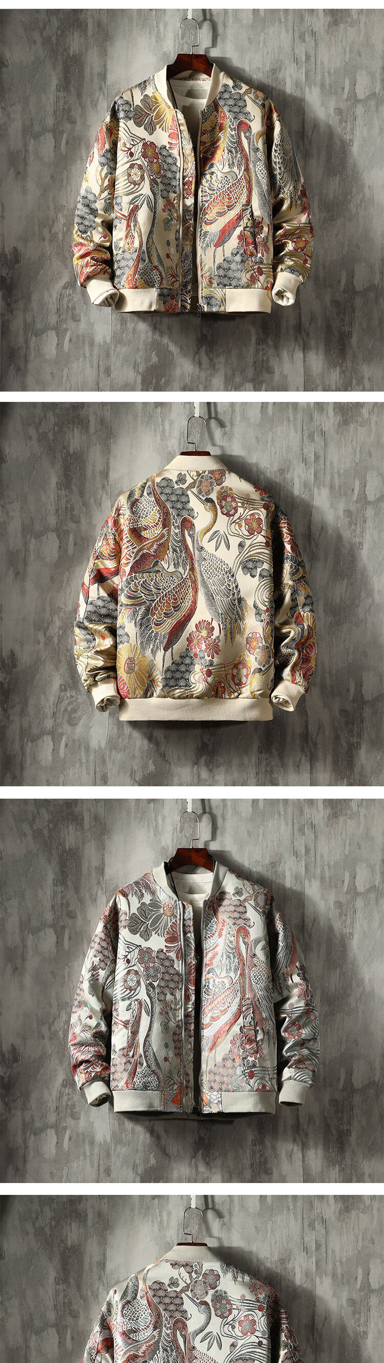 秋冬季中国风男装刺绣夹克哪国潮复古胖子大码宽松休闲棒球服外套 jk