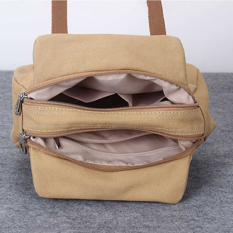 袋鼠帆布包女双拉链手提包简约文艺清新小手拎包手提 浅黄色9004