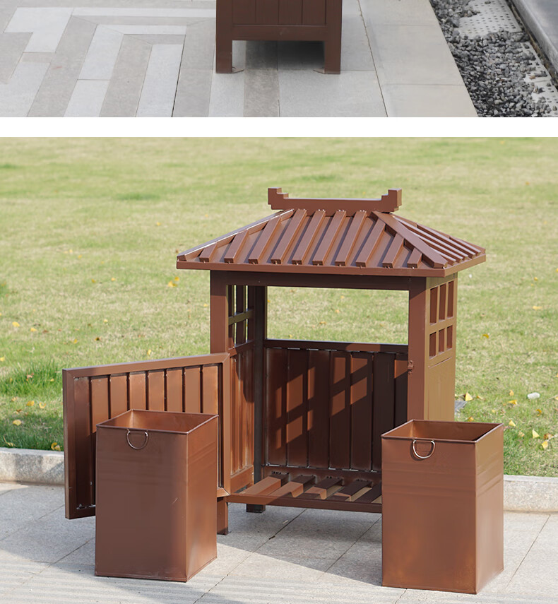 绿恩室外仿古垃圾桶户外古典金属果皮箱公园别墅景区分类垃圾箱gb40