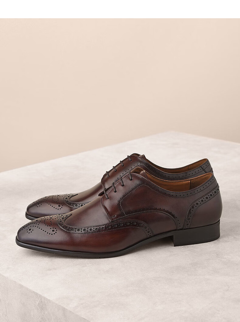 pedro男鞋pm1-46600013男士布洛克压纹正装皮鞋 深啡色 42