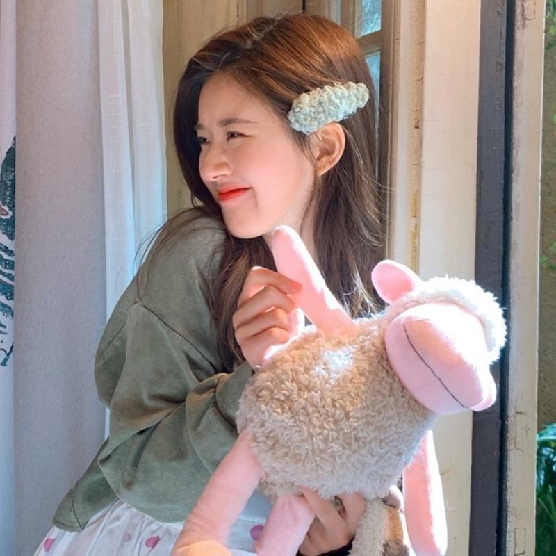 赵露思同款韩国ins糖果色羊羔毛bb夹秋冬毛绒发夹刘海夹网红发饰 绿色
