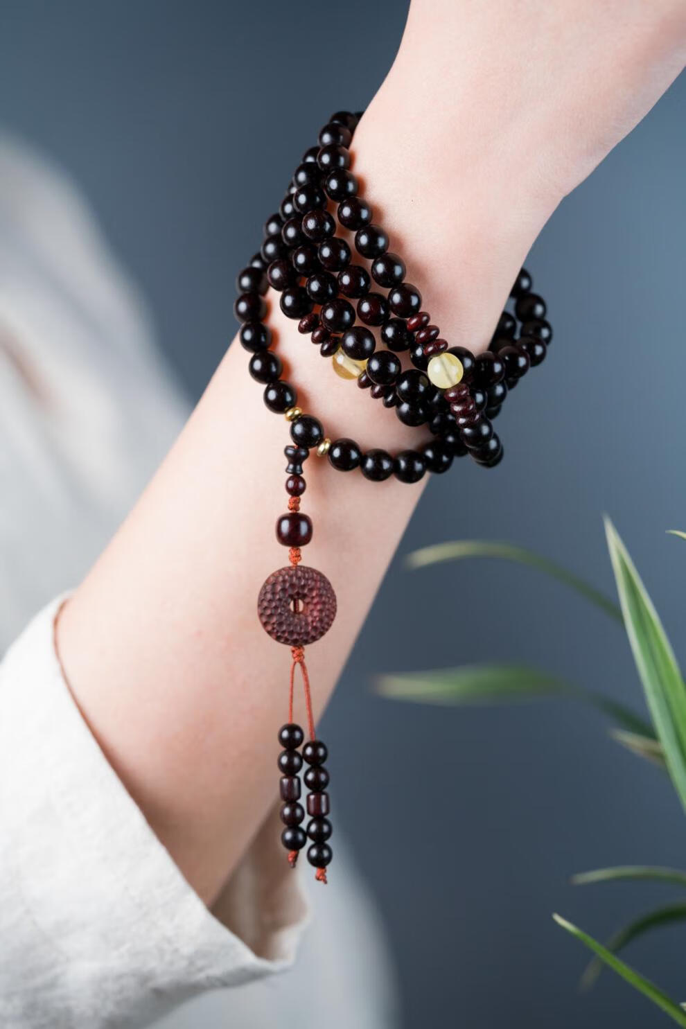 6965【旗舰优选】小叶紫檀108颗佛珠 镶银祥云手链禅意文玩男女款