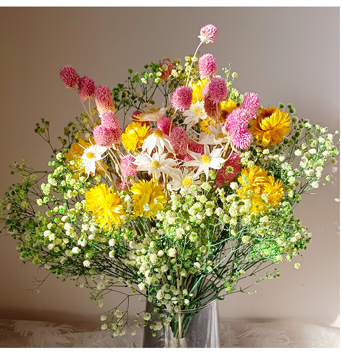 新品云南干花花束混搭永生花满天星银柳送礼居家插花花艺仲夏不含花瓶