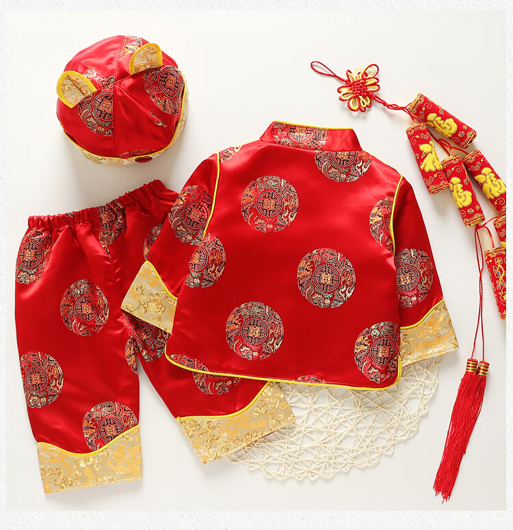 抓周衣服男宝宝周岁礼服男童唐装套装秋季婴儿抓周衣服喜庆抓周服小