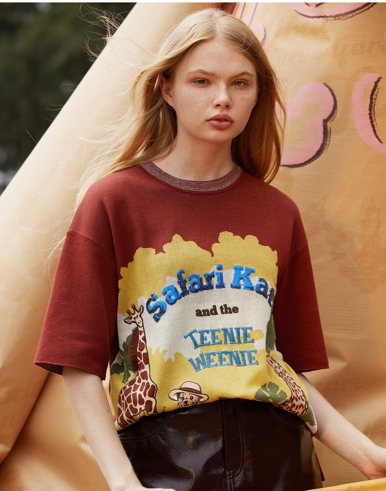 teenieweenie小熊圆领套头薄款针织短袖t恤宽松韩版显瘦女秋新款ttk