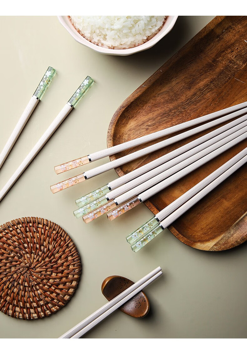 日式樱花合金筷子家用耐高温餐具套装 粉色樱花十双装【图片 价格